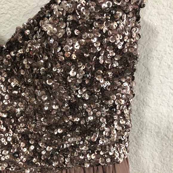 Parker brown sequins chiffon silk Strapless dress - Picture 2 of 8